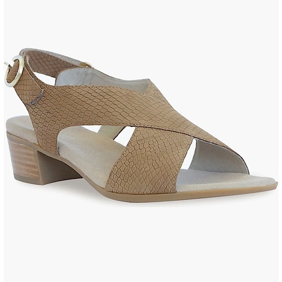 Munro Jenny Sandal Block Heel Square Toe Tan Lizard Nubuck Suede Like New​ - Picture 1 of 11